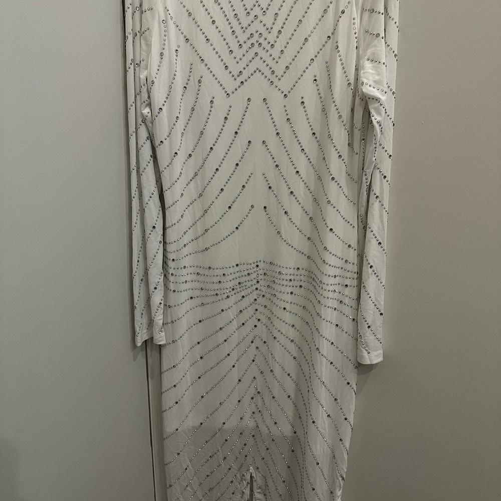 Striped Rhinestone Split Back Bodycon Dress - Picture 4 of 6